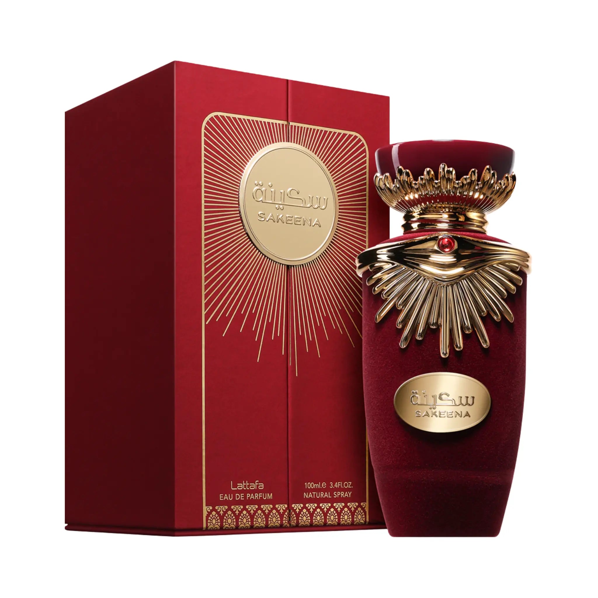 Frasco y caja de Sakeena Lattafa Eau de Parfum Para Mujer