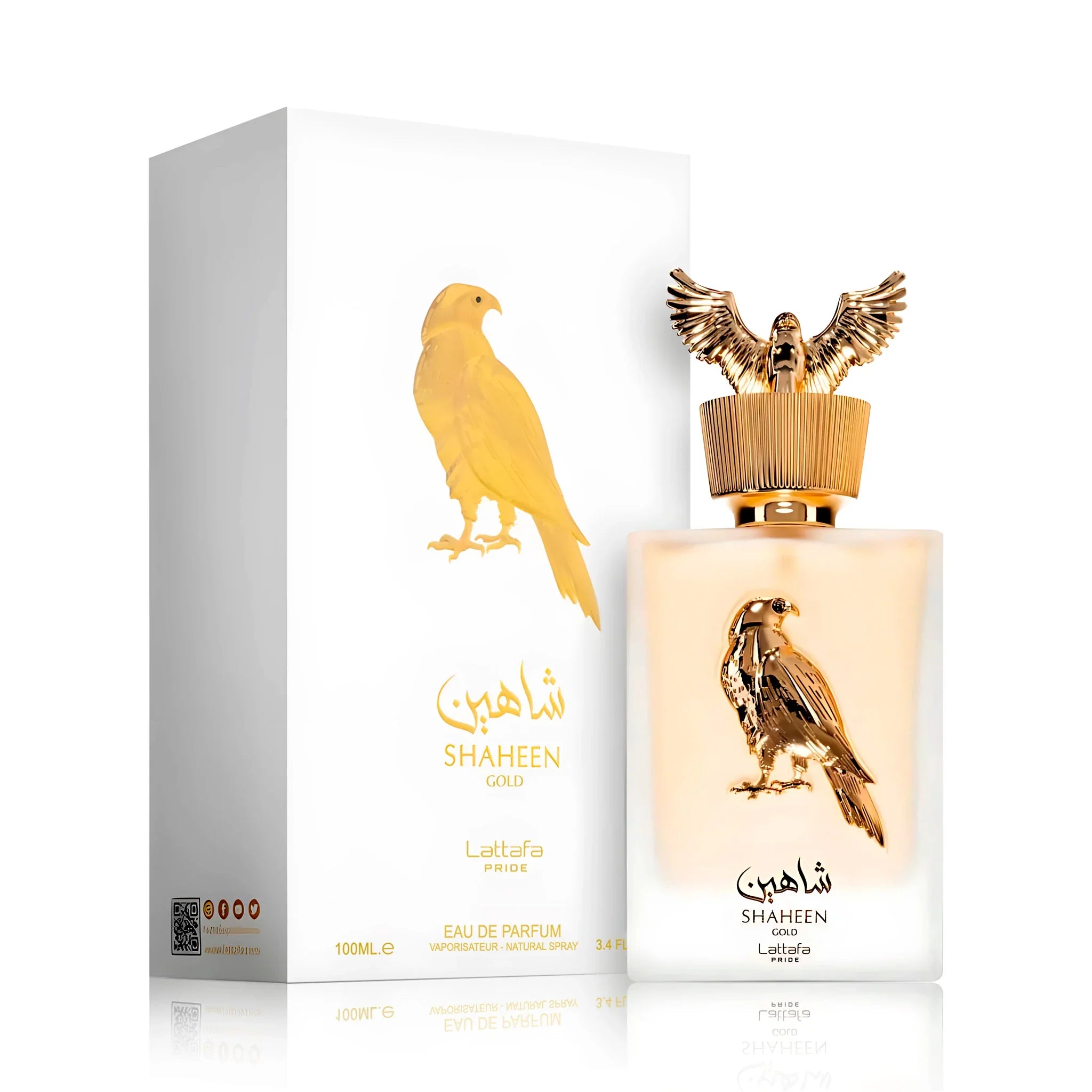 Frasco y caja de Shaheen Gold Lattafa Eau de Parfum Unisex