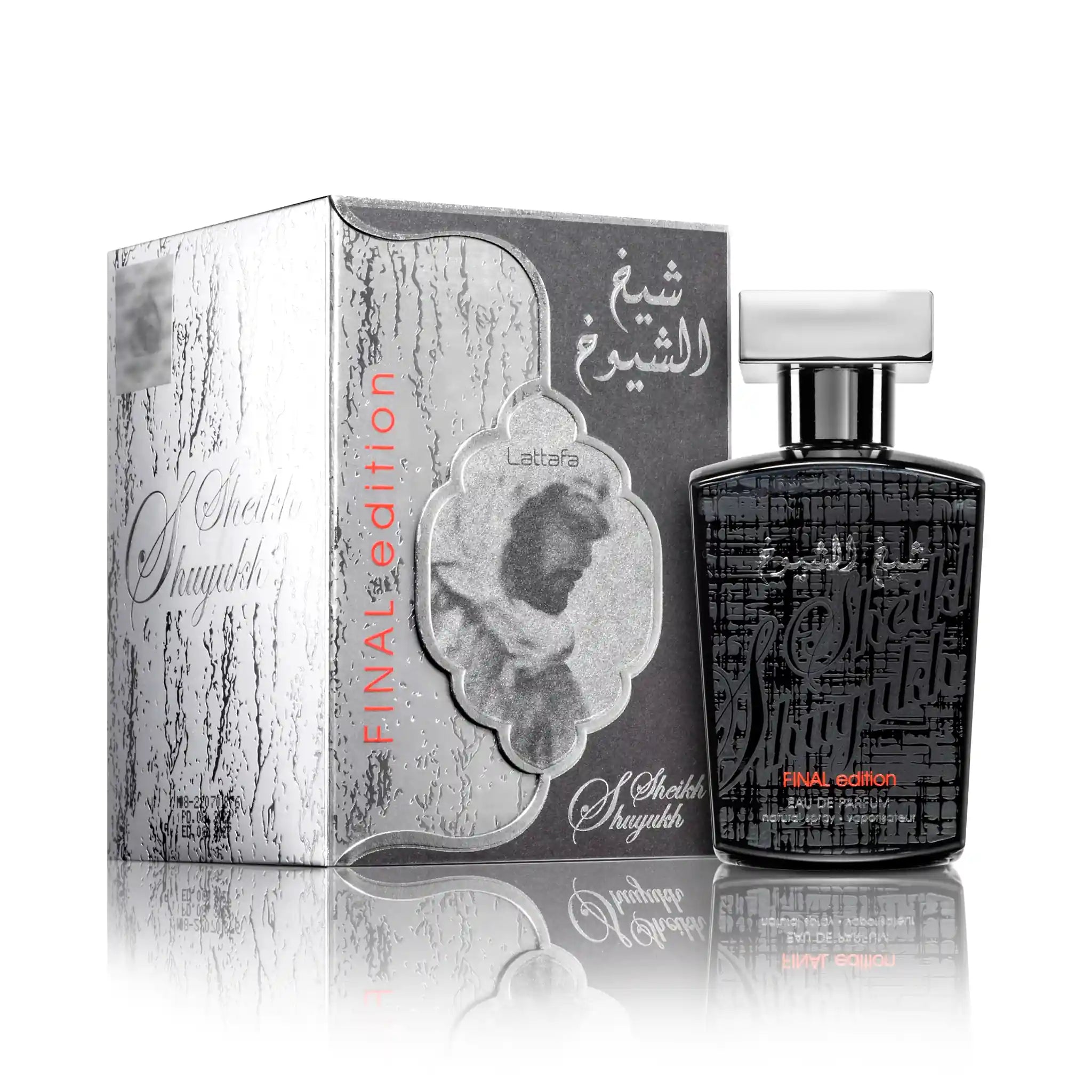Frasco y caja del Sheikh Shuyukh Final Edition Lattafa Eau de Parfum Para Hombre
