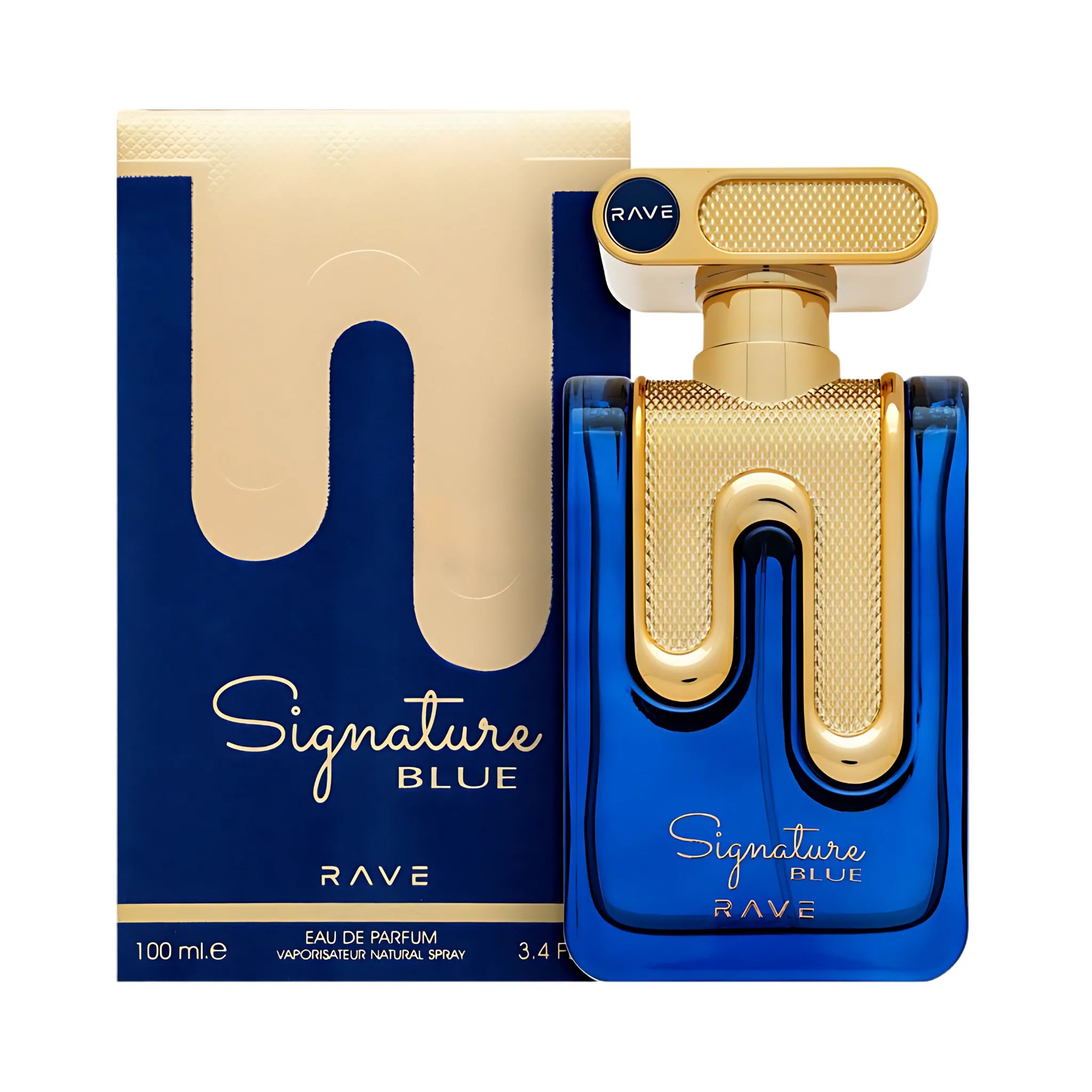 Frasco y caja de Signature Blue Rave Eau de Parfum Para Hombre