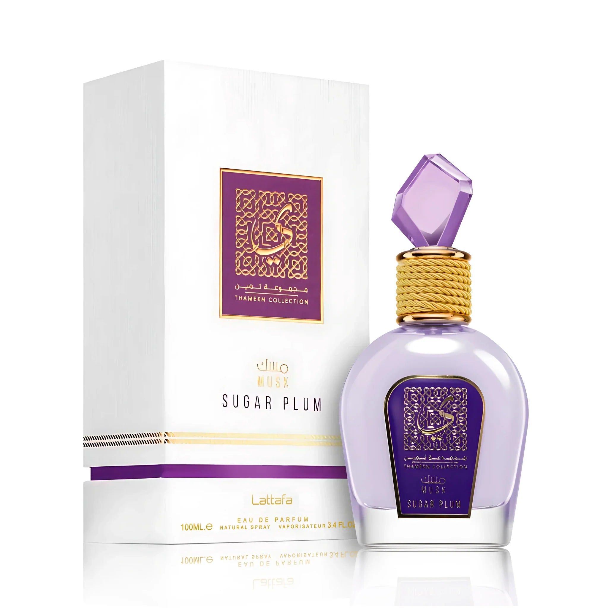 Frasco y caja de Musk Sugar Plum Lattafa Eau de Parfum Para Mujer