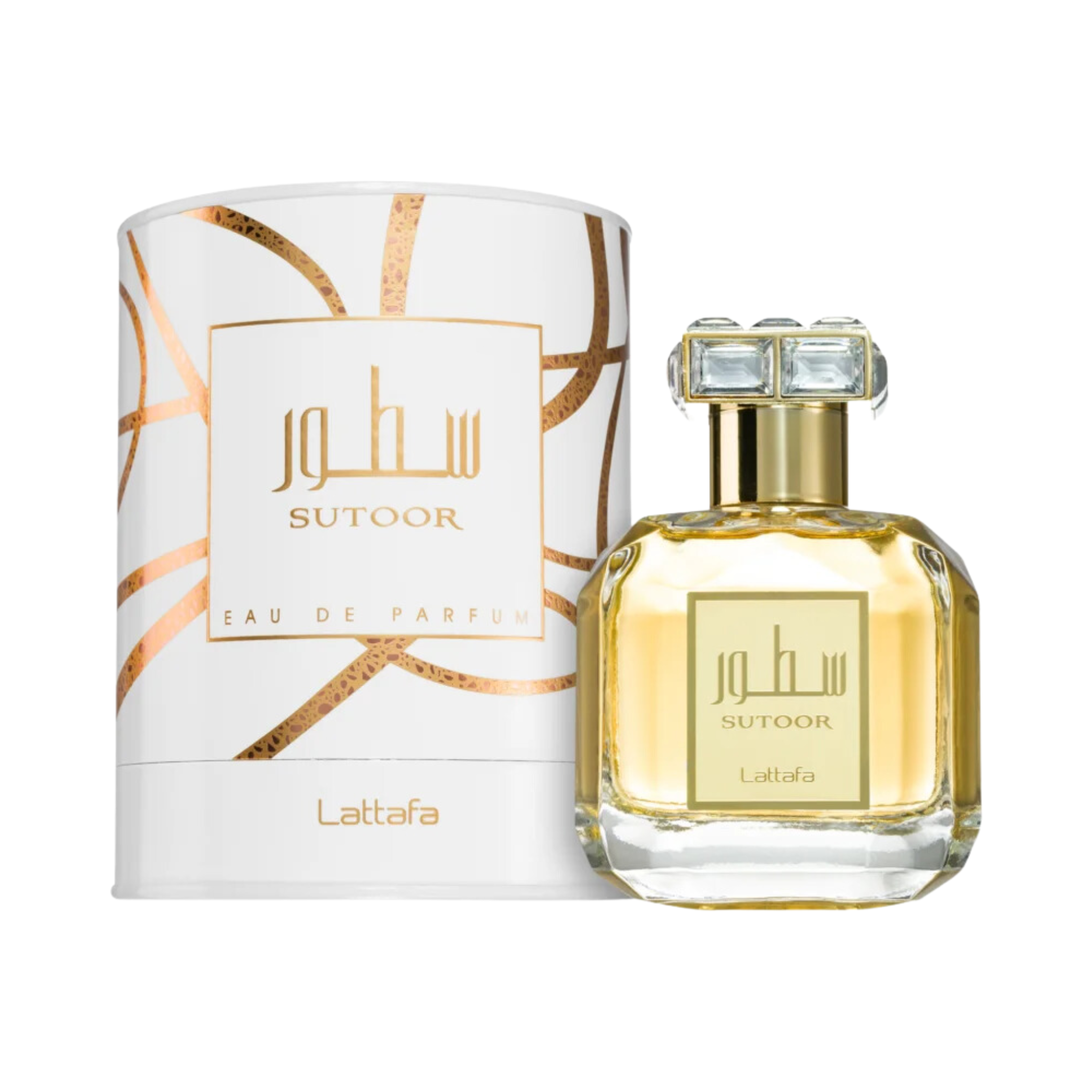 Frontal del Sutoor Lattafa Eau de Parfum Para Mujer con su caja