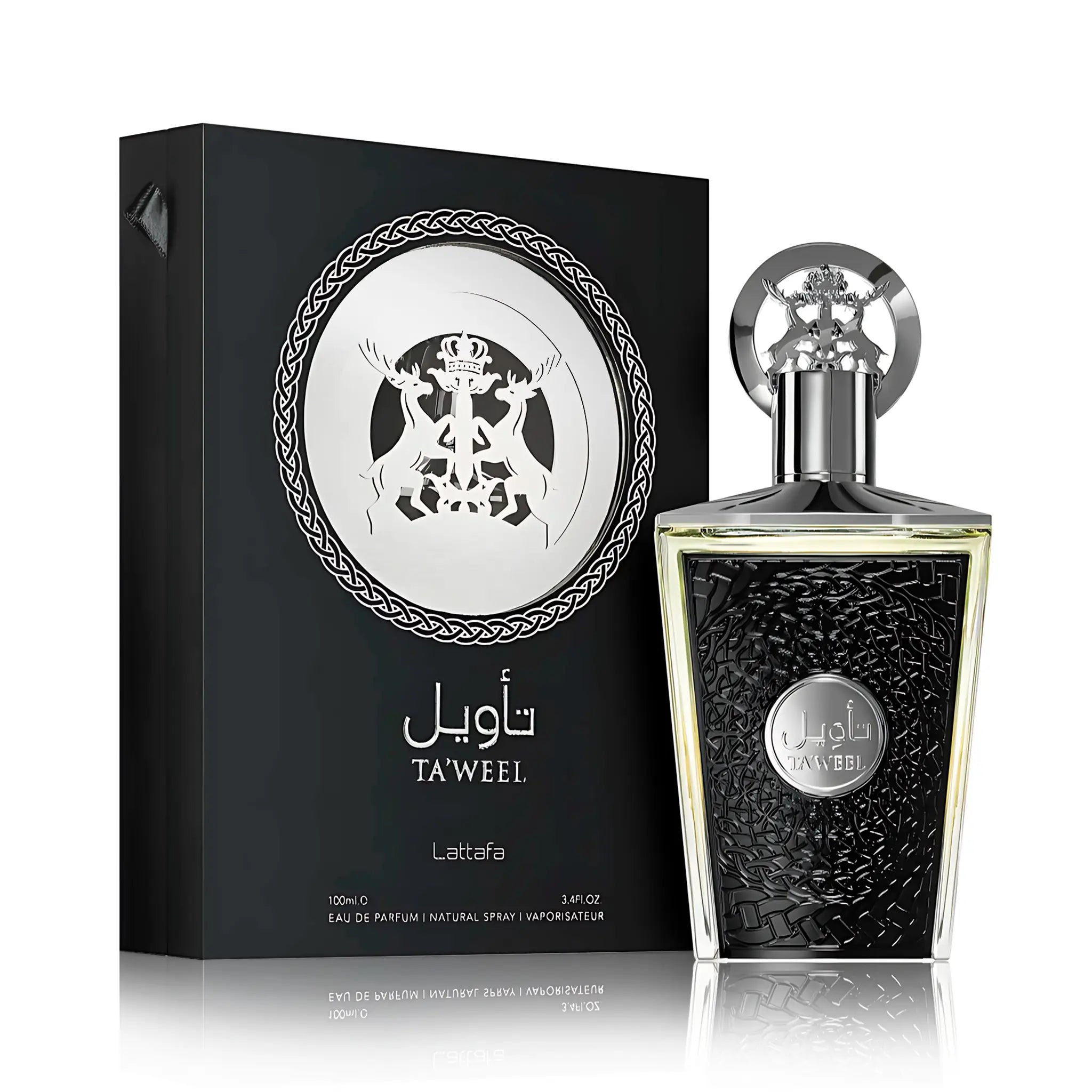 Frasco y caja del Ta'weel Lattafa Eau de Parfum Para Hombre