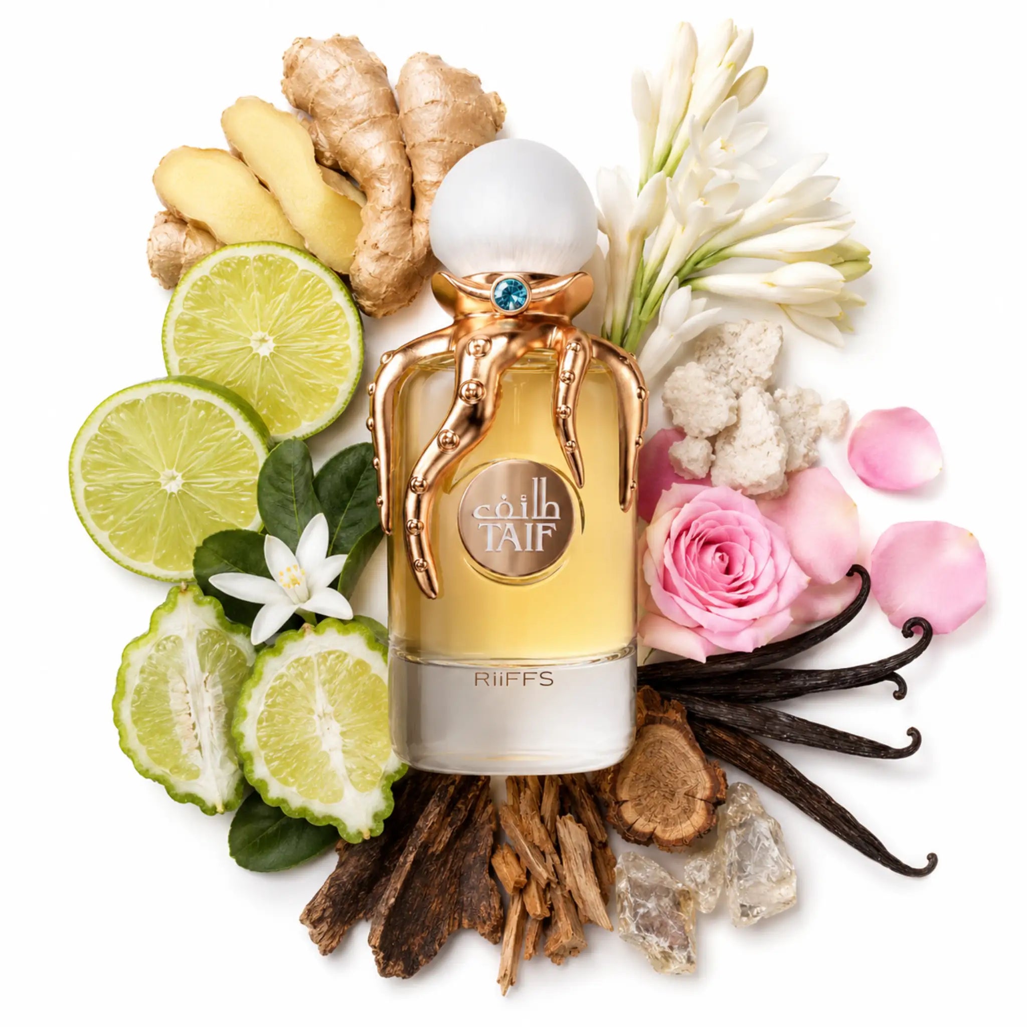 Taif Riiffs Extrait de Parfum con ingredientes de fondo