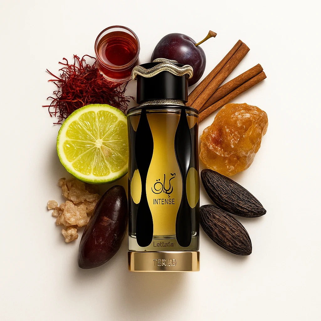 Teriaq_Intense_Lattafa_Eau_de_Parfum_Unisex_Fondo_Blanco_Canela_Bergamota