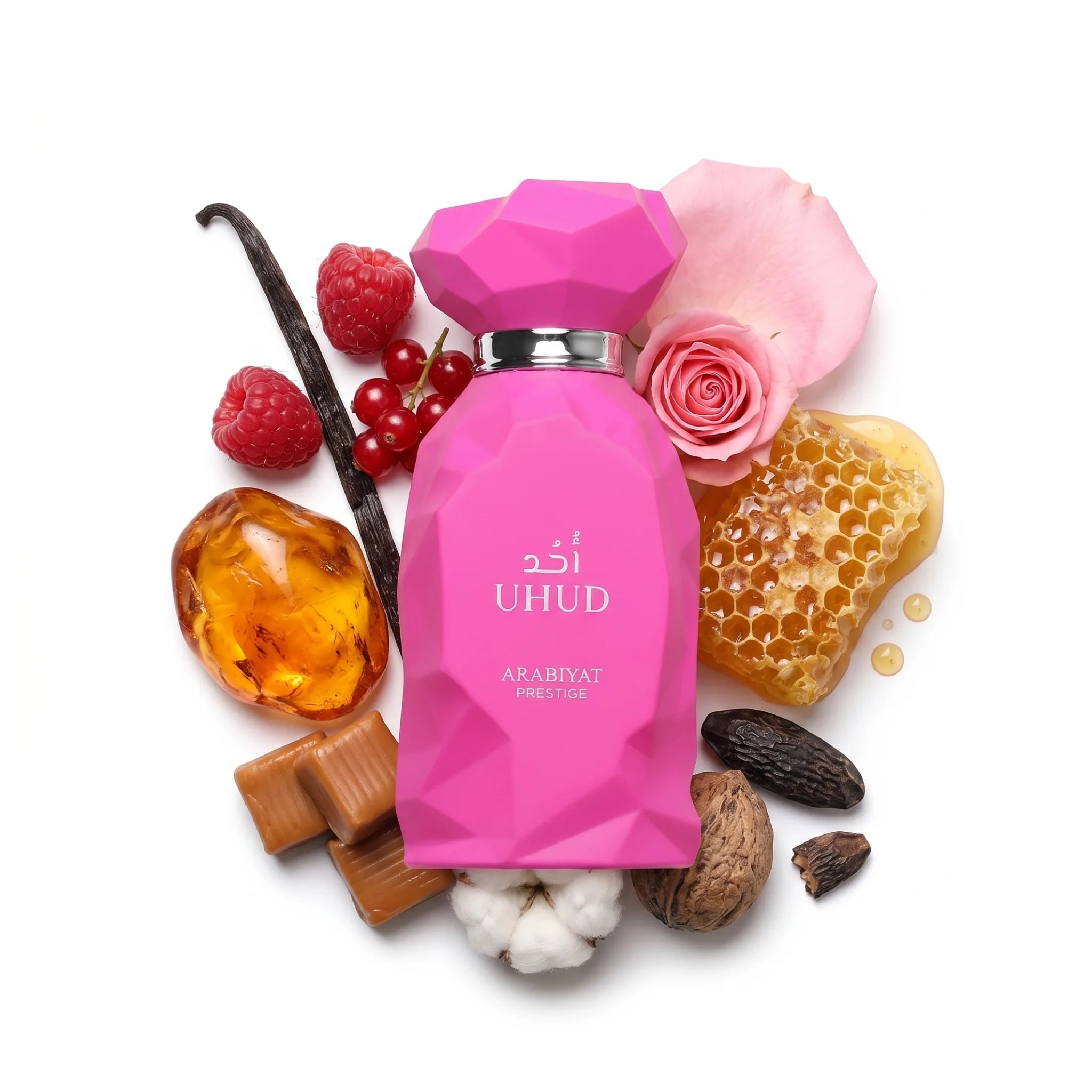Uhud Arabiyat Prestige Eau de Parfum con ingredientes de fondo
