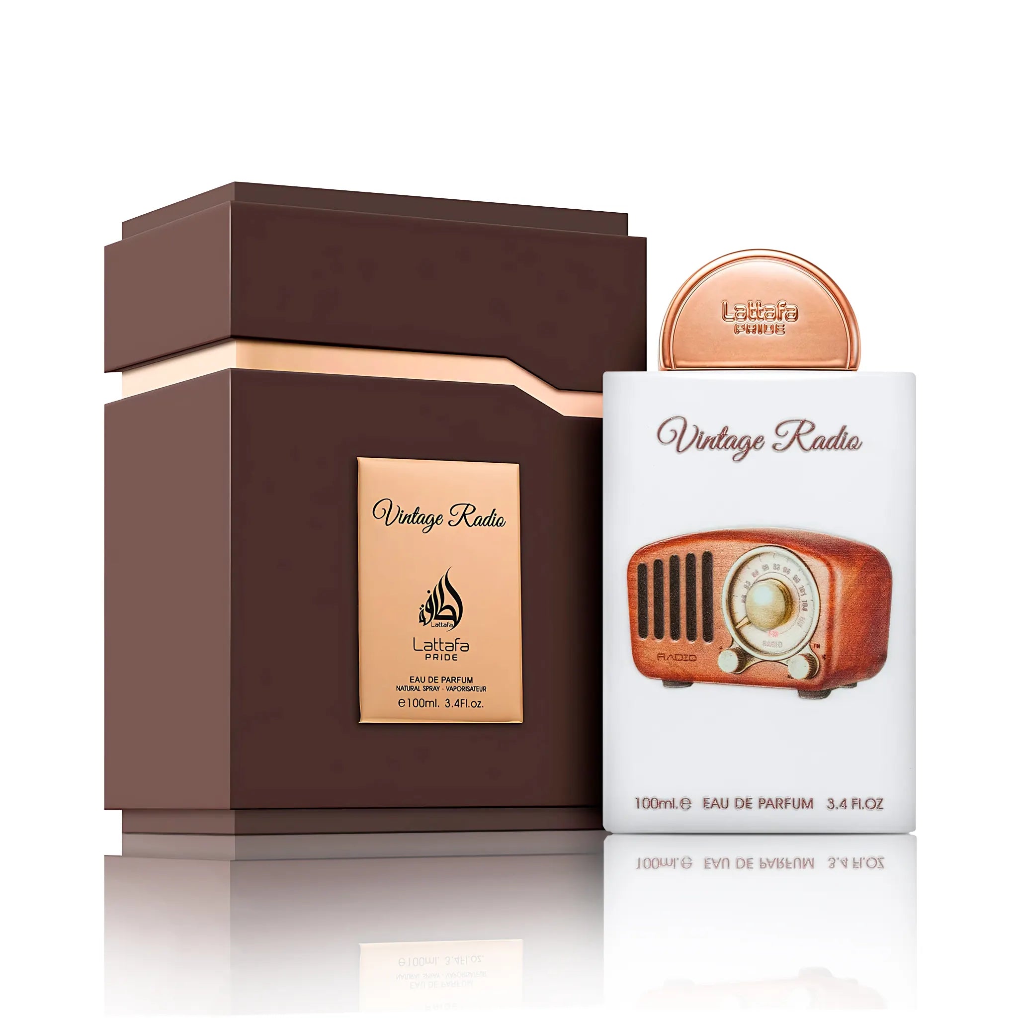 Frasco y caja de Vintage Radio Lattafa Eau de Parfum Unisex