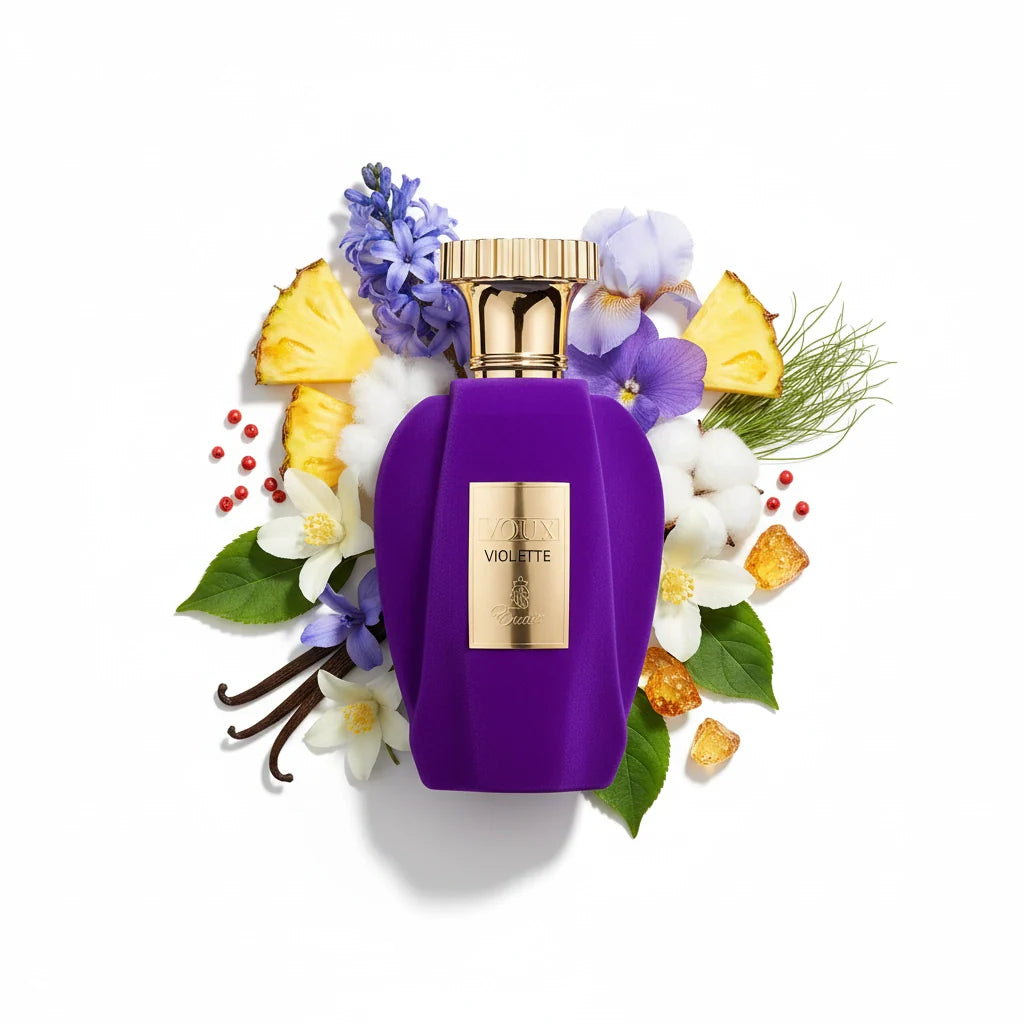 Voux Violette Paris Corner Eau de Parfum Unisex con fondo de ingredientes