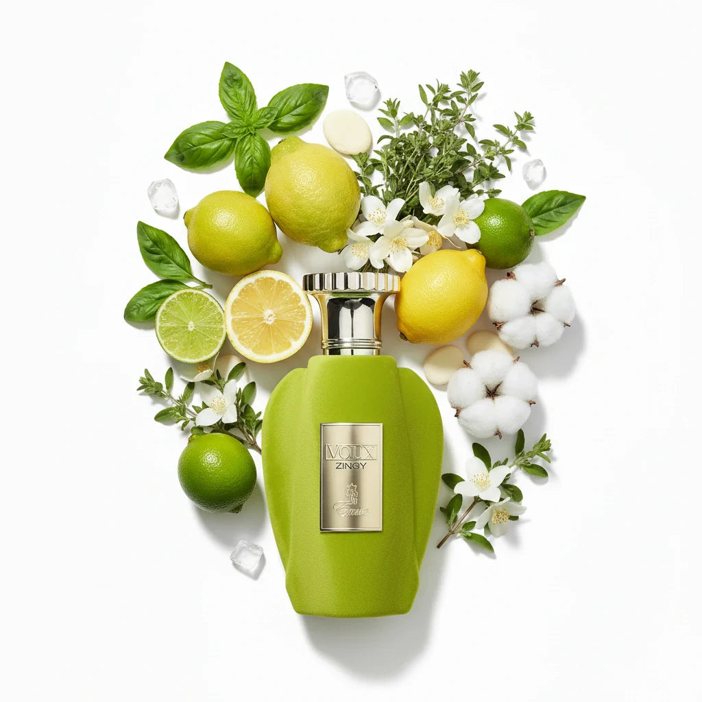 Voux Zingy Paris Corner Eau de Parfum Unisex con fondo de ingredientes