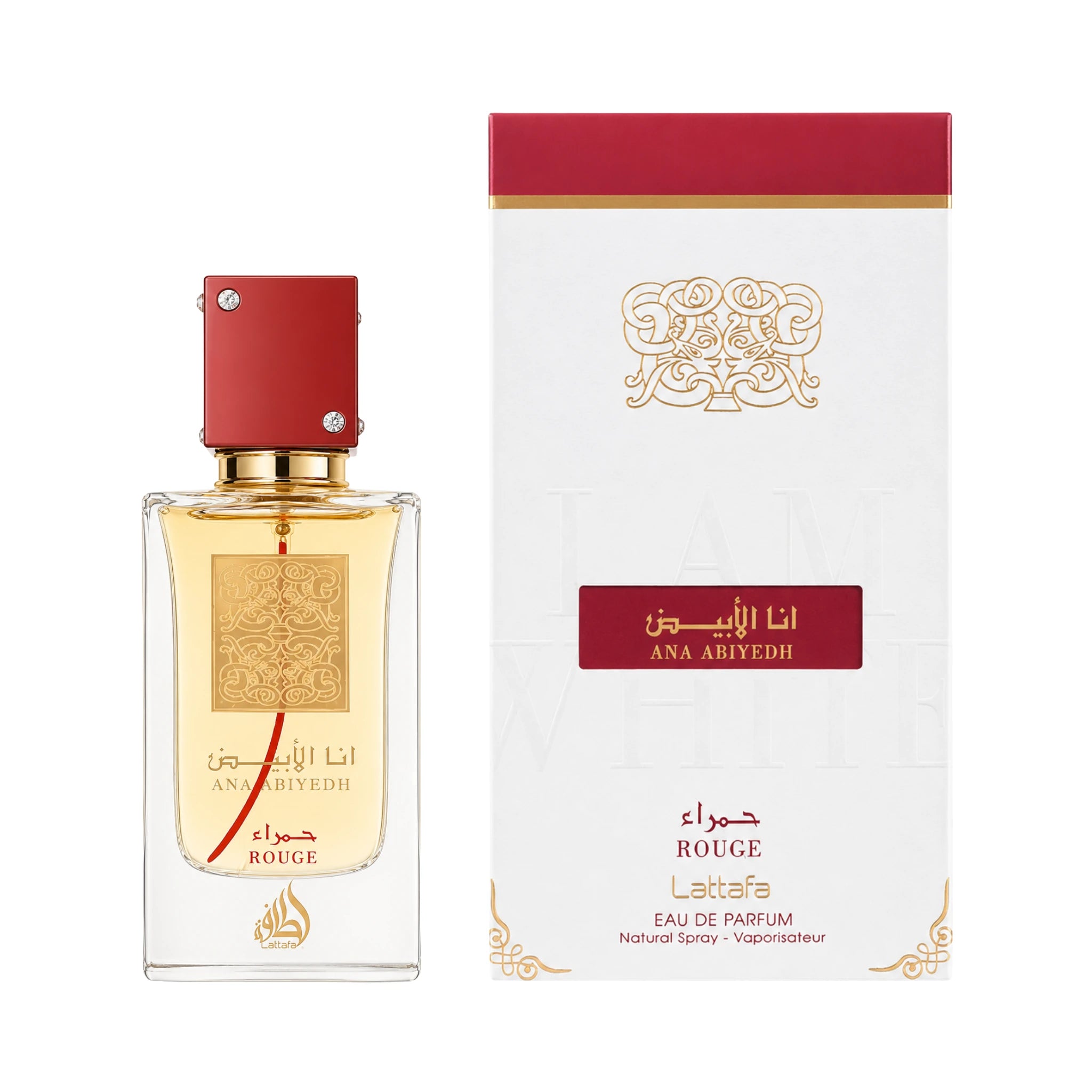 Frasco y caja de Ana Abiyedh Rouge Lattafa Eau de Parfum Unisex