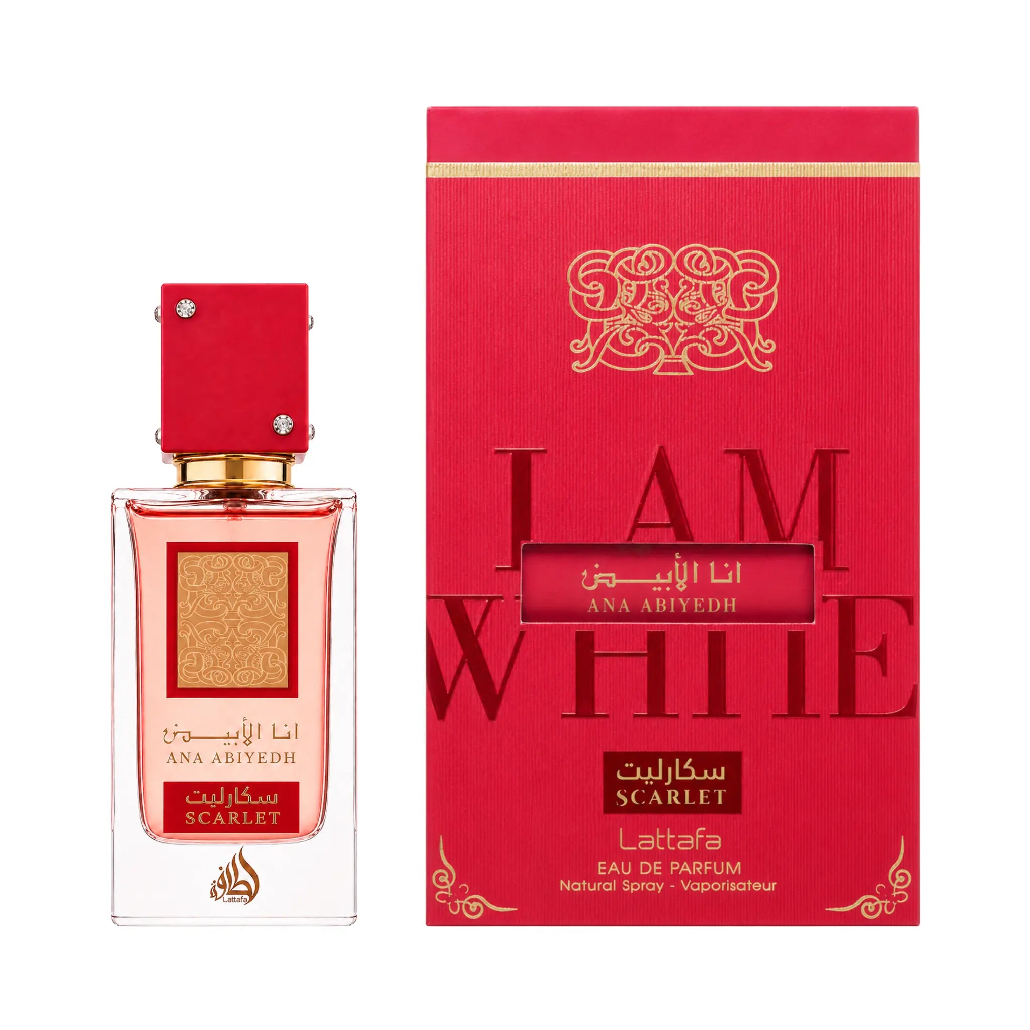 Frasco y caja de Ana Abiyedh Scarlet Lattafa Eau de Parfum Mujer