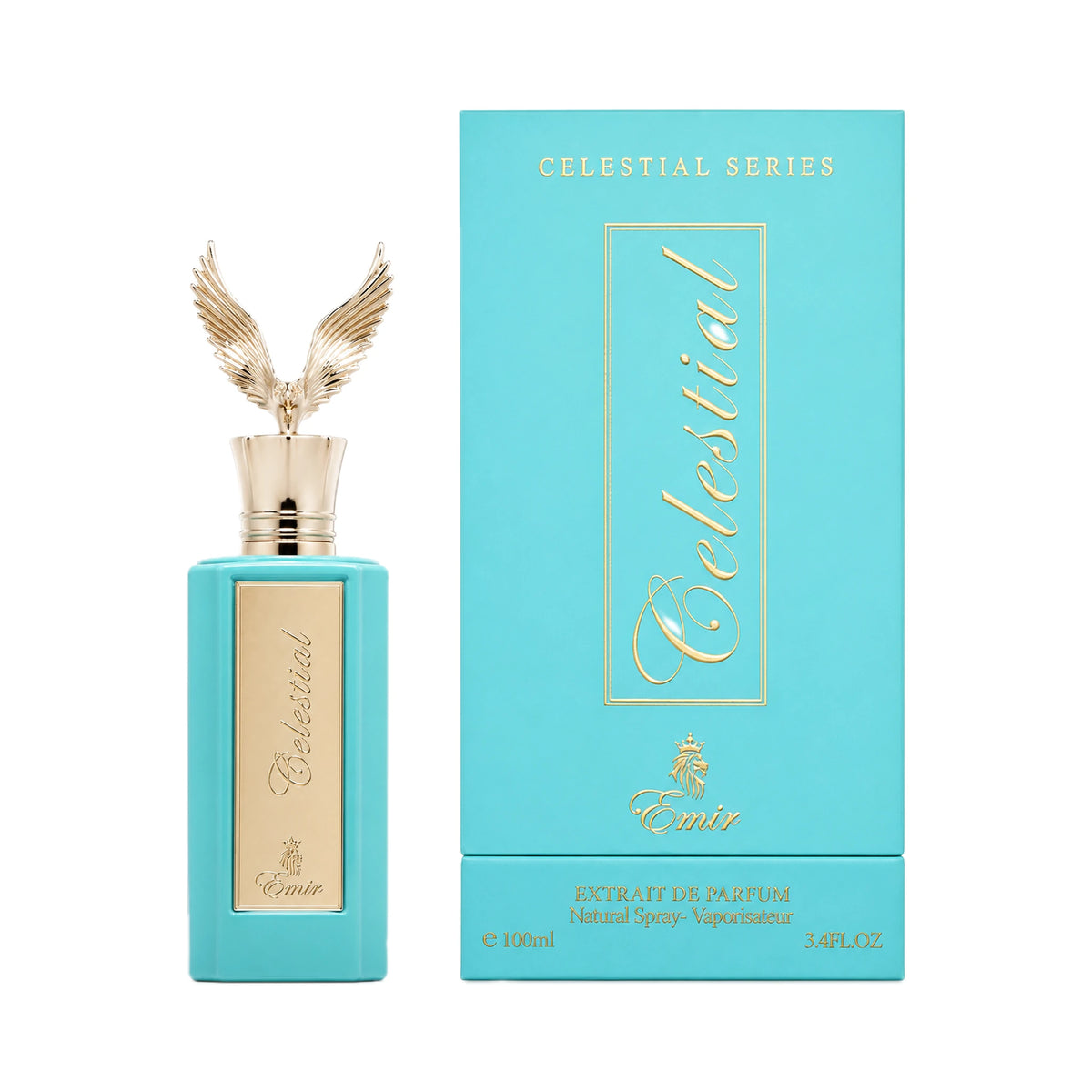 Frasco y caja de Celestial Emir Extrait de Parfum Para Hombre