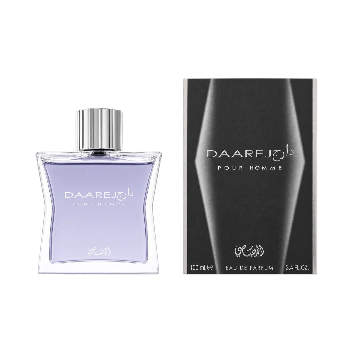 Frasco y caja de Daarej Pour Homme Rasasi Eau de Parfum Para Hombre