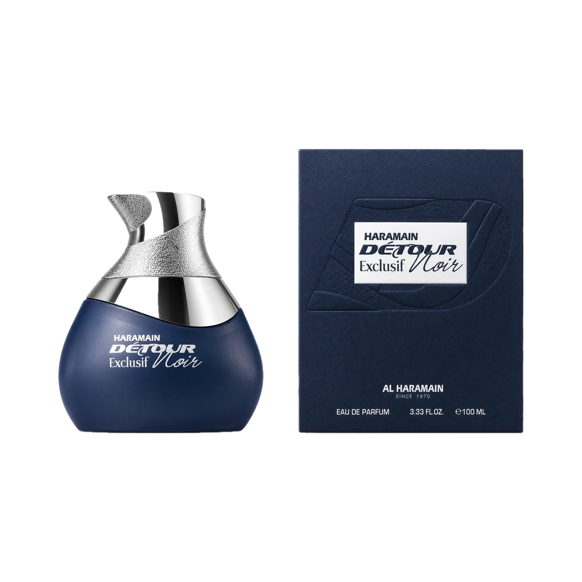 Frasco y caja de Detour Noir Exclusif Al Haramain Eau de Parfum Unisex