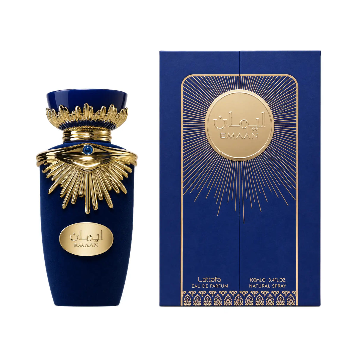 Frasco y caja de Emaan Lattafa Eau de Parfum Para Mujer