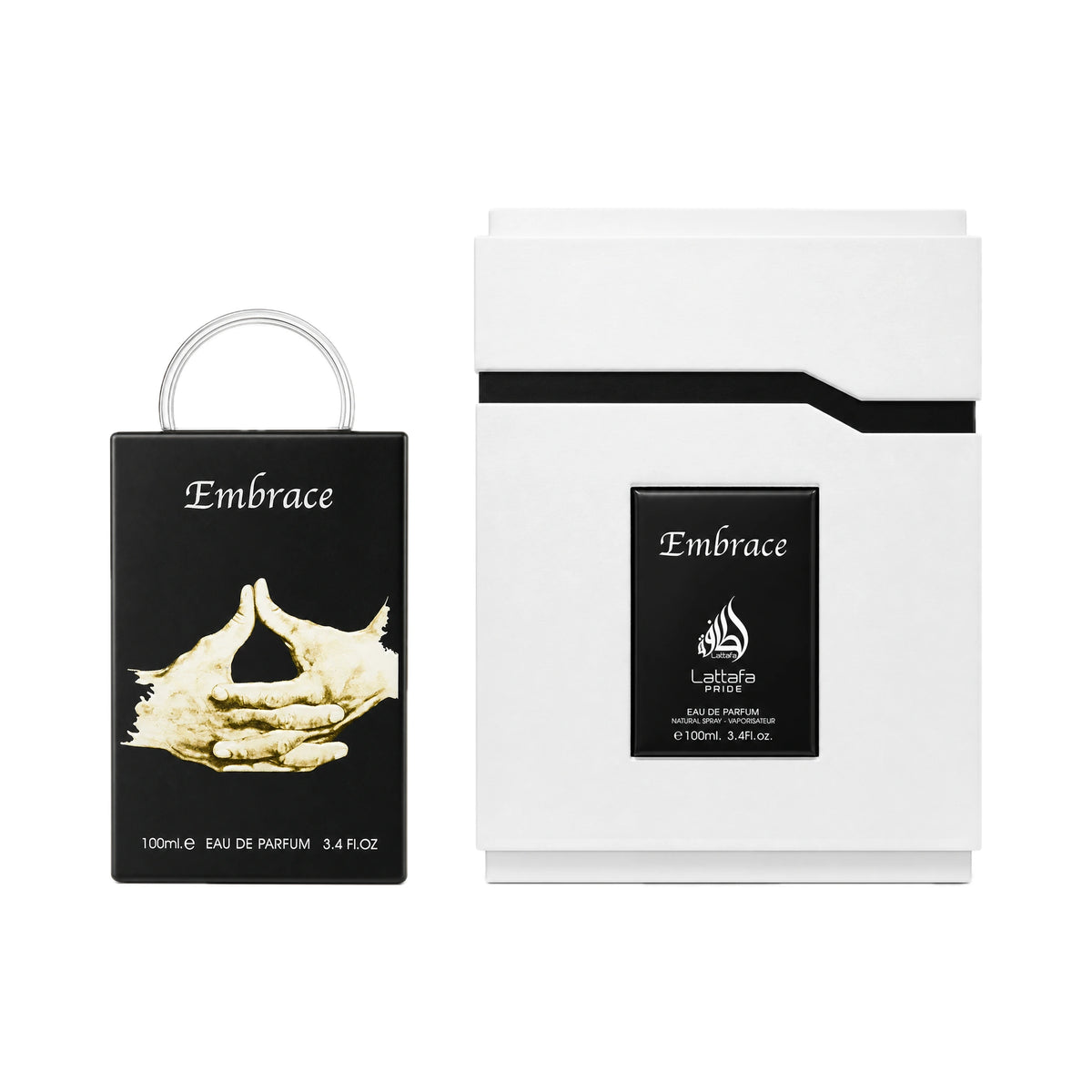 Frasco y caja de Embrace Lattafa Eau de Parfum Unisex