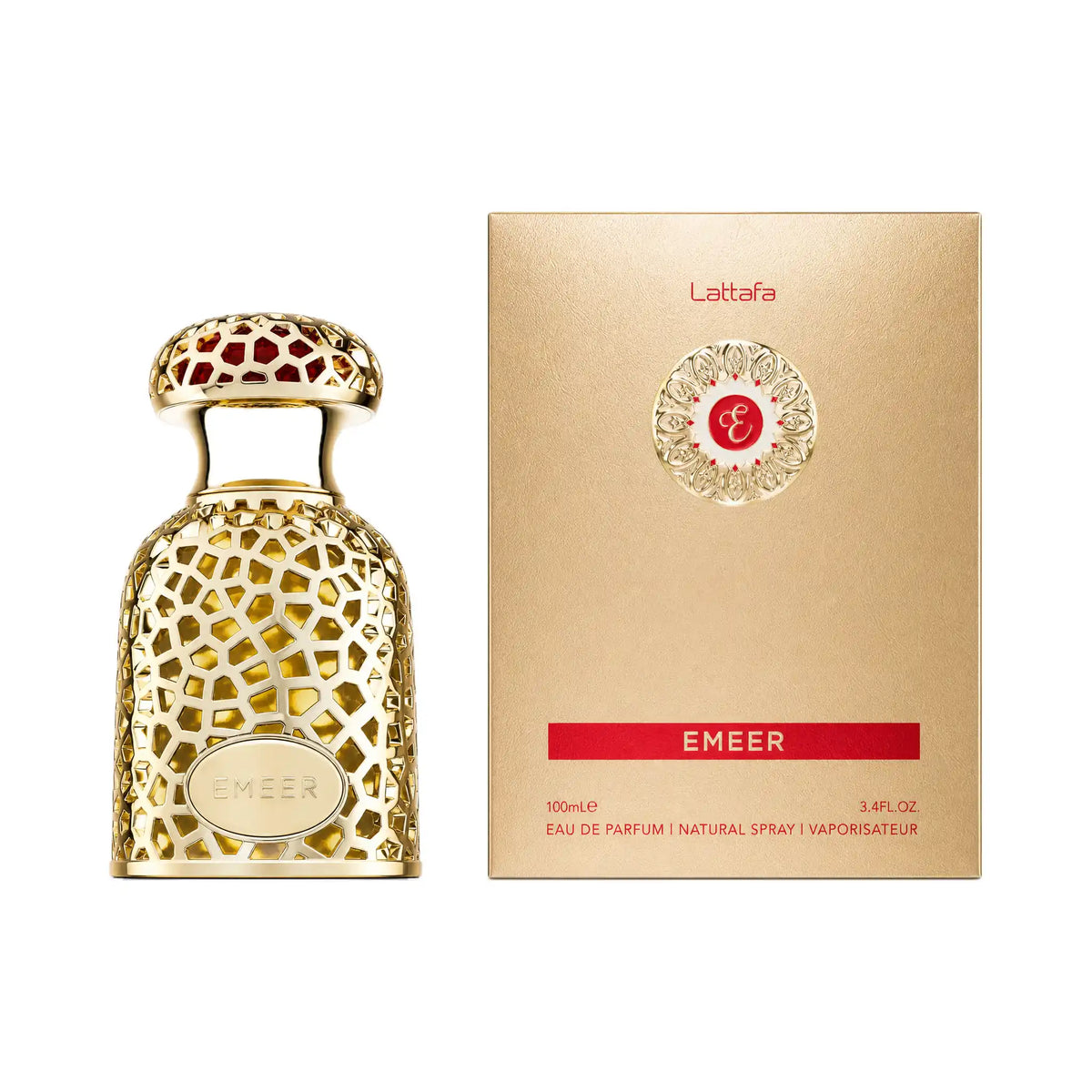 Frasco y caja de Emeer Lattafa Eau de Parfum Unisex