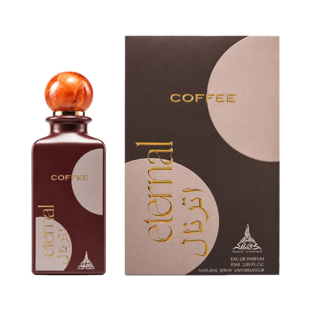 Frasco y caja de Eternal Coffee Paris Corner Eau de Parfum Unisex