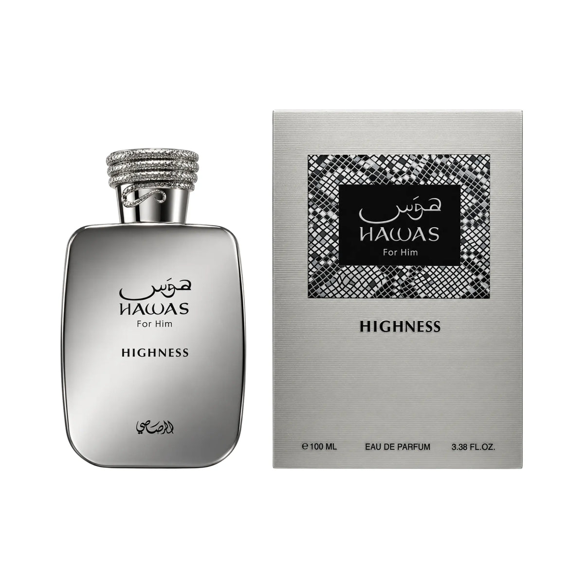 Frasco y caja de Hawas Highness Rasasi Eau de Parfum
