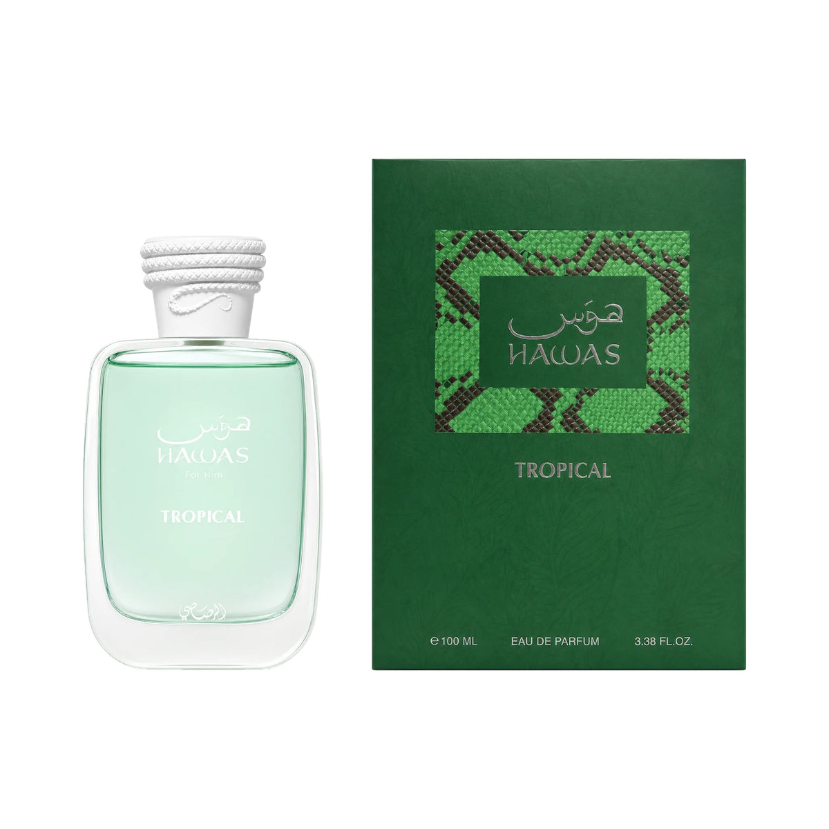 Frasco y caja de Hawas Tropical Rasasi Eau de Parfum Para Hombre