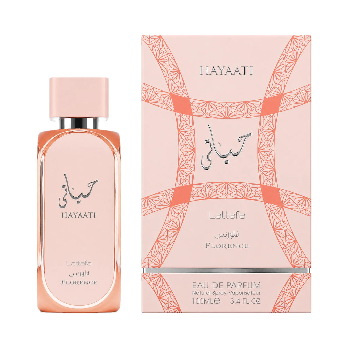Frasco y caja de Hayaati Florence Lattafa Eau de Parfum Para Mujer