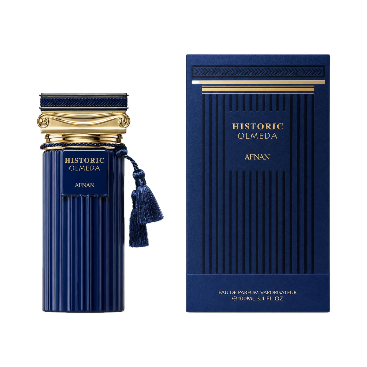 Frasco y caja de Historic Olmeda Afnan Eau de Parfum Unisex