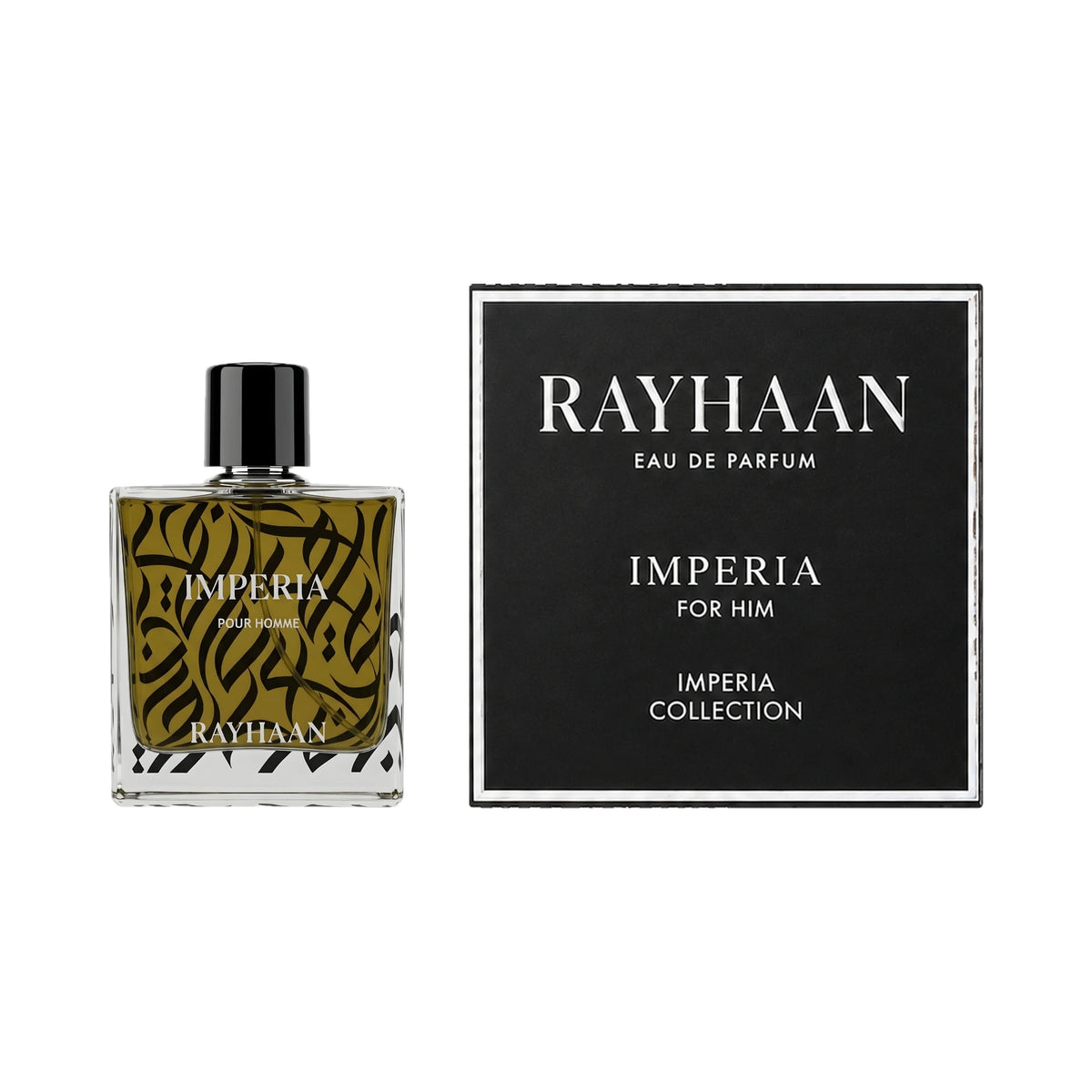 Frasco y caja de Imperia Rayhaan Eau de Parfum Para Hombre