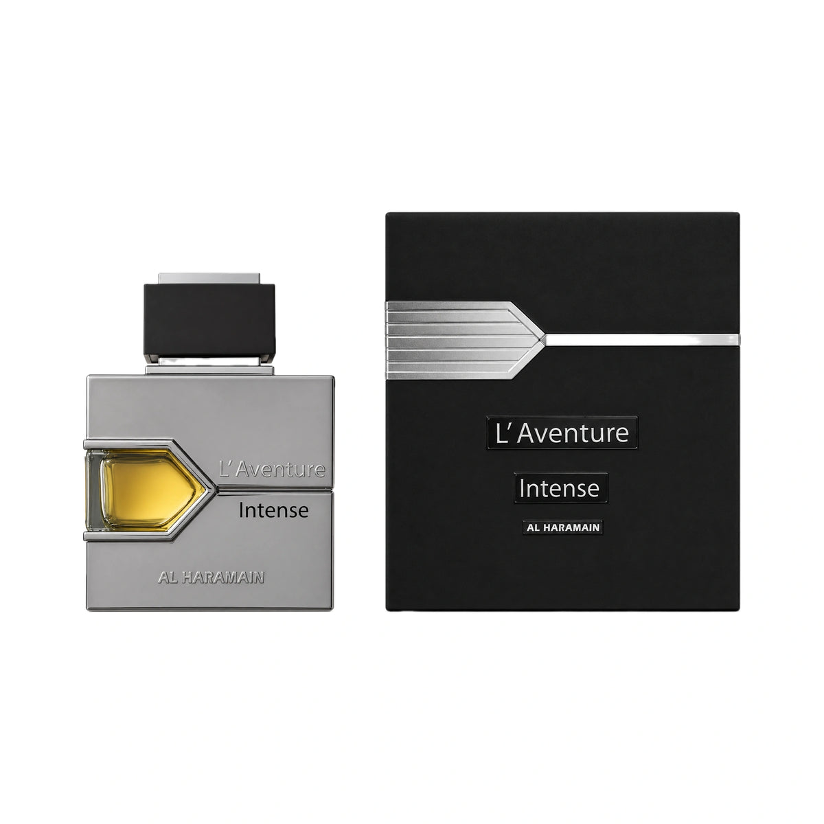 Frasco y caja de L'Aventure Intense Al Haramain Eau de Parfum Para Hombre