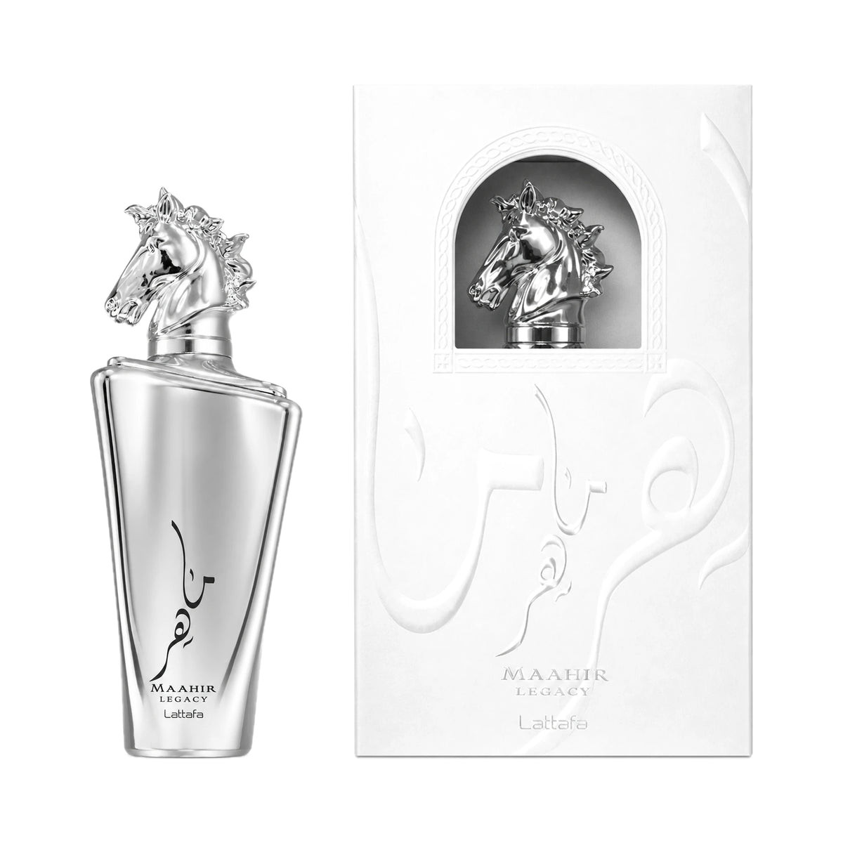 Frasco y caja de Maahir Legacy Lattafa Eau de Parfum Para Hombre