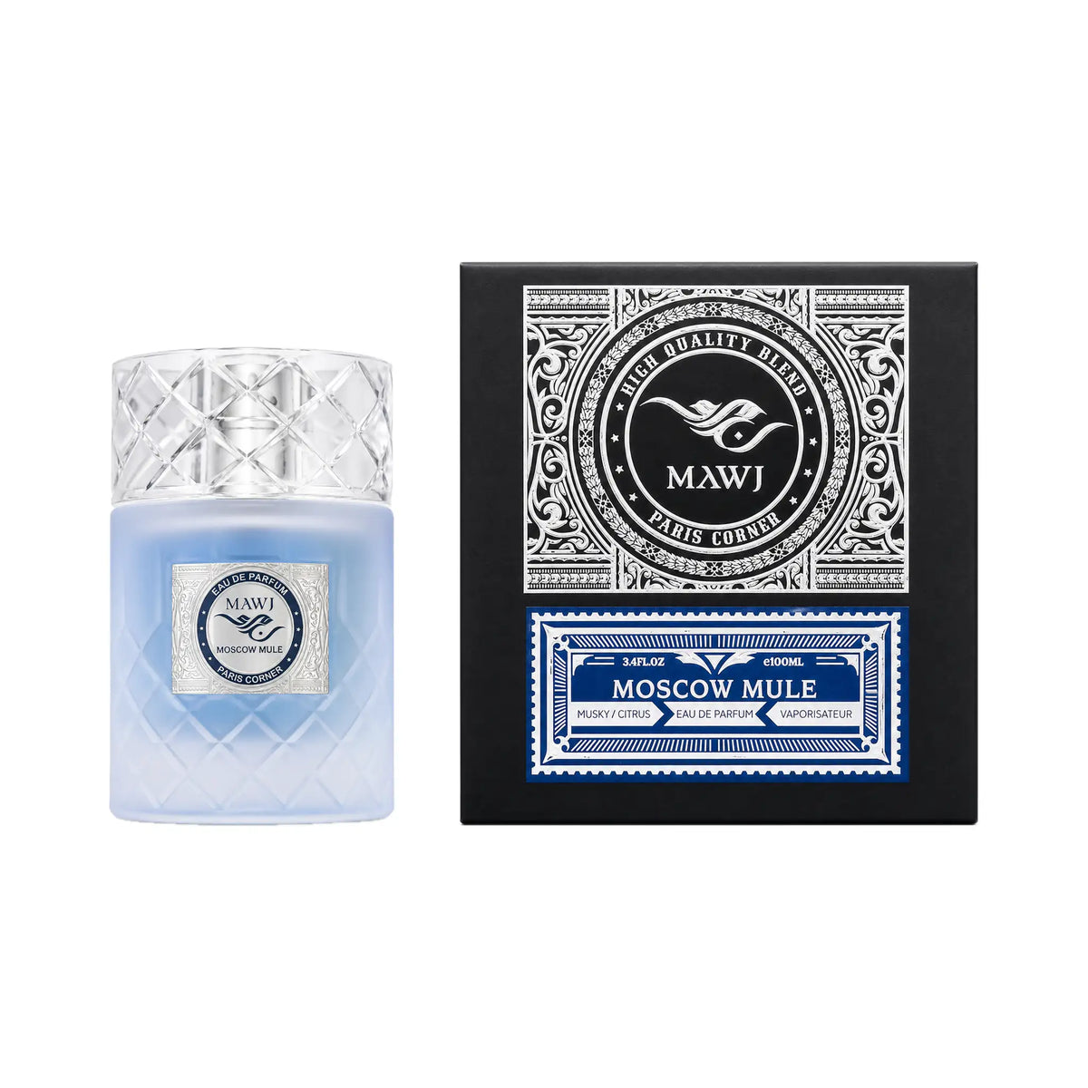 Frasco y caja de Mawj Moscow Mule Paris Corner Eau de Parfum Unisex