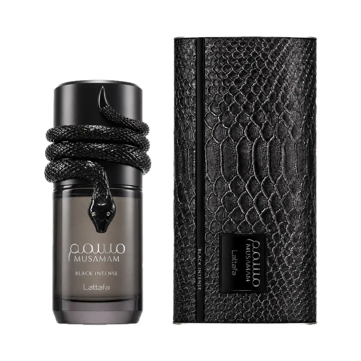 Frasco y caja de Musamam Black Intense Lattafa Eau de Parfum