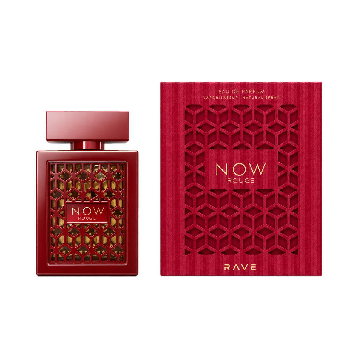 Frasco y caja de Now Rouge Rave Eau de Parfum Unisex