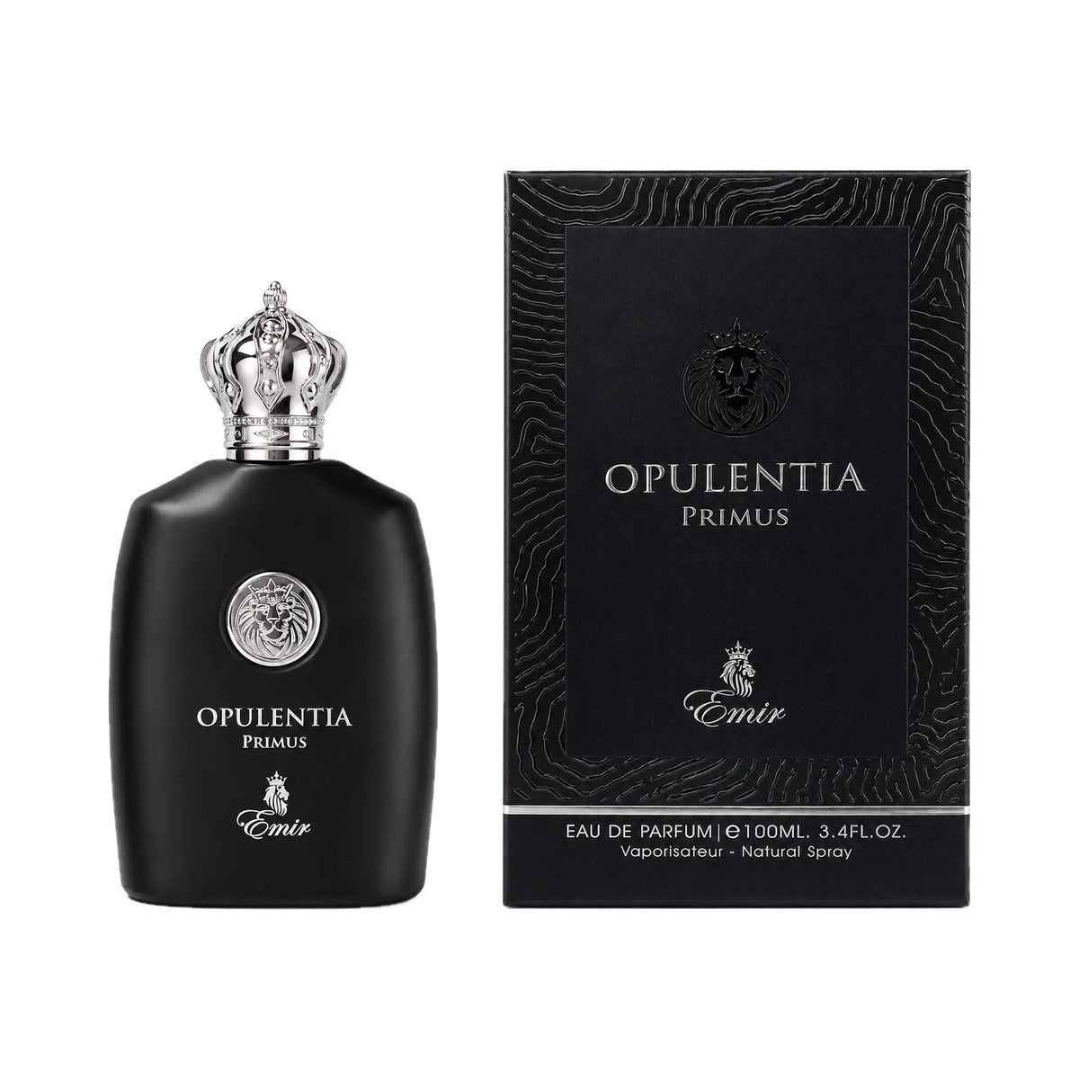 Frasco y caja del perfume Opulentia Primus Emir Eau de Parfum Para Hombre