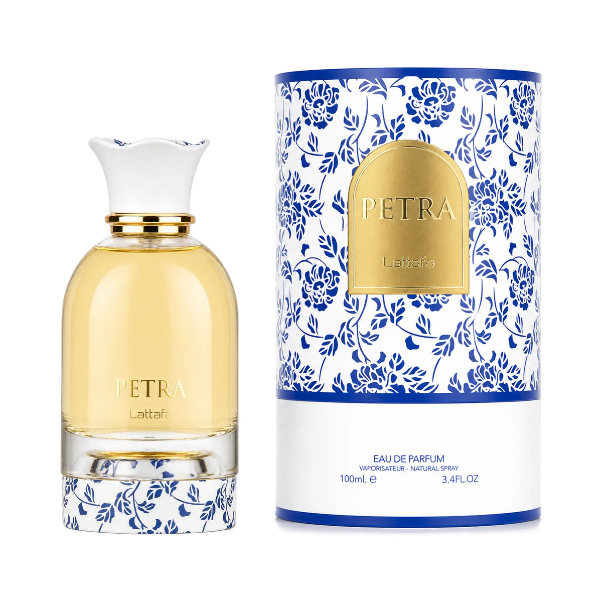 Frasco y caja del perfume Petra Lattafa Eau de Parfum Para Mujer