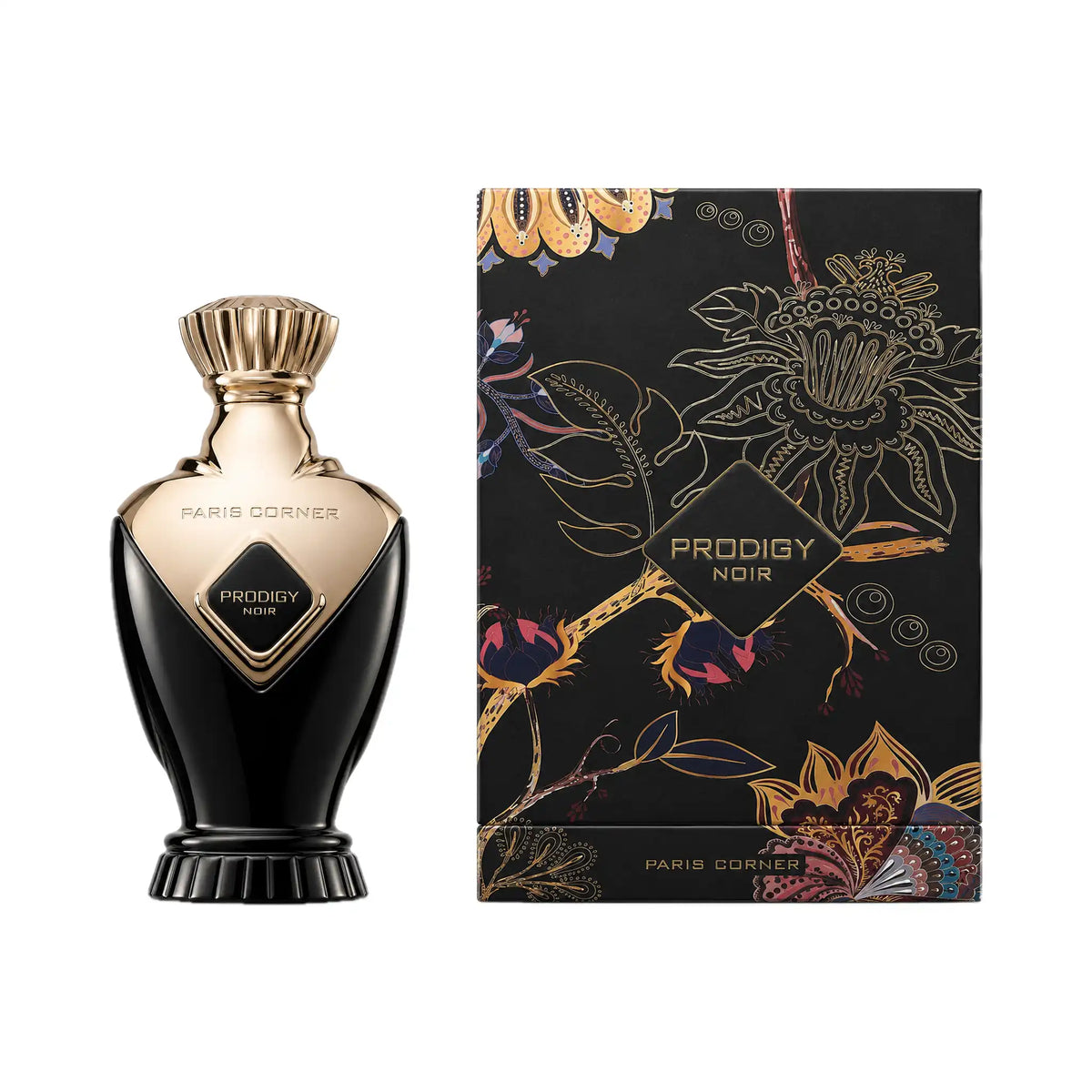 Frasco y caja del perfume Prodigy Noir Paris Corner Eau de Parfum Unisex