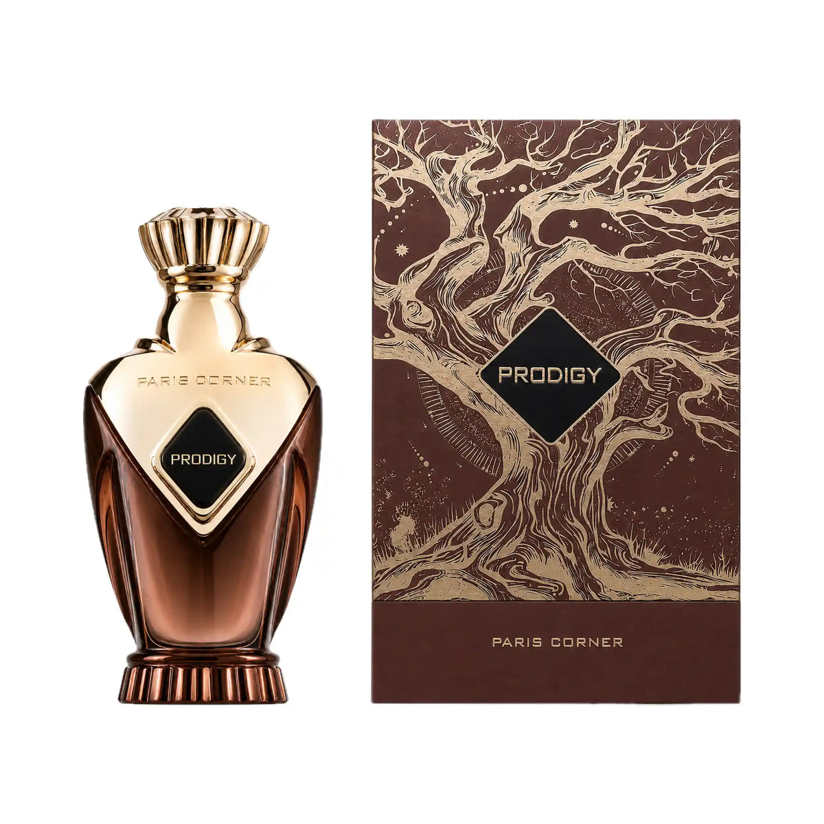 Frasco y caja del perfume Prodigy Paris Corner Eau de Parfum Unisex