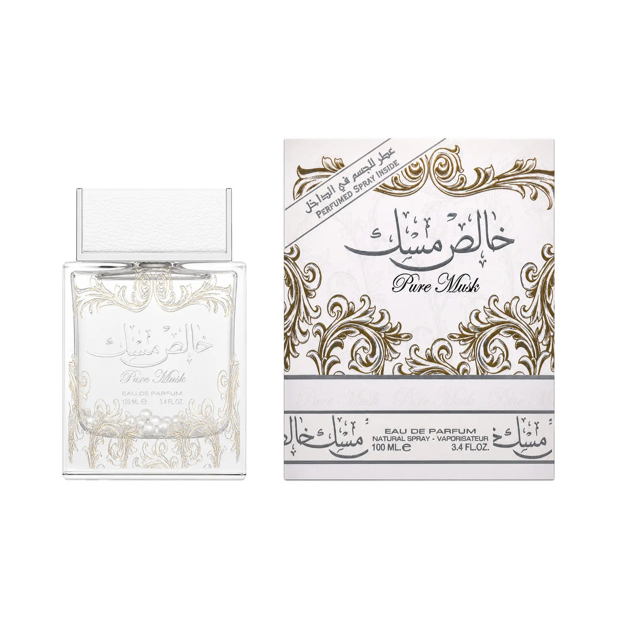 Frasco y caja del perfume Pure Musk Lattafa Eau de Parfum Unisex