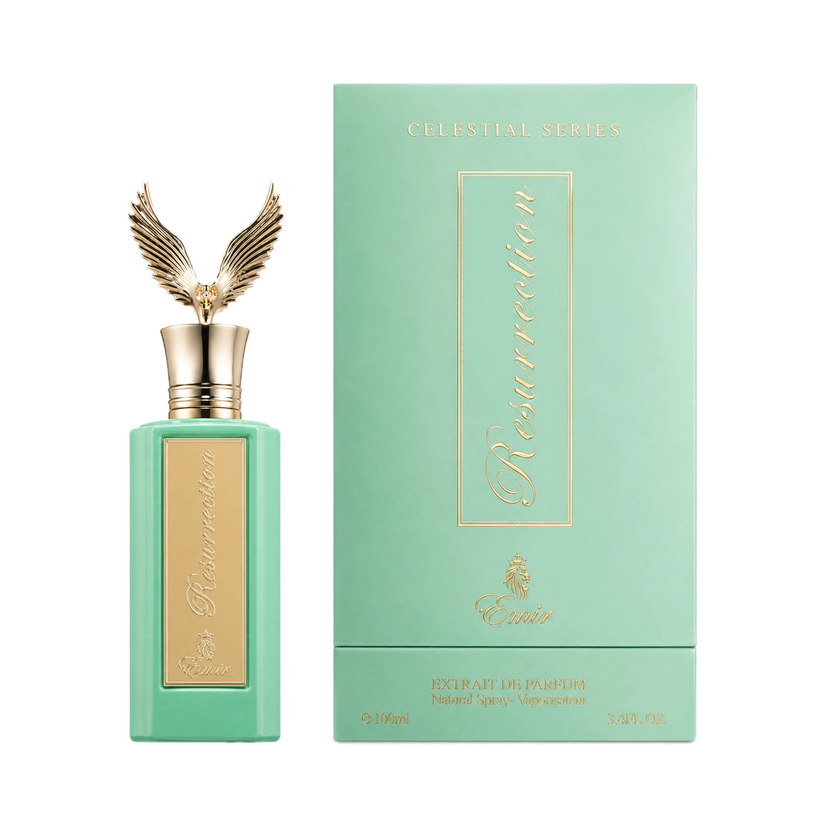 Frasco y caja del perfume Resurrection Emir Extrait de Parfum Unisex