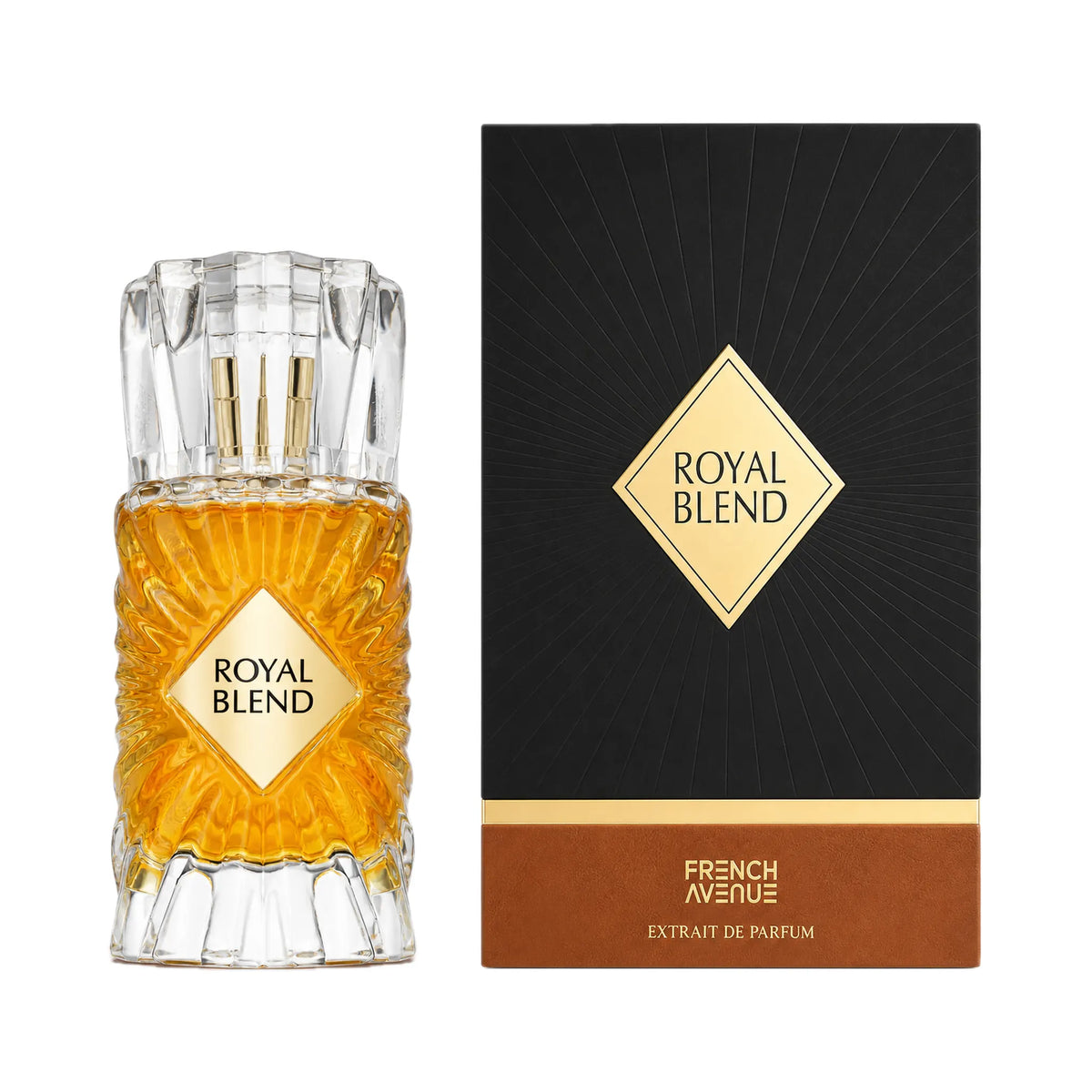 Frasco y caja del perfume Royal Blend French Avenue Extrait de Parfum Unisex