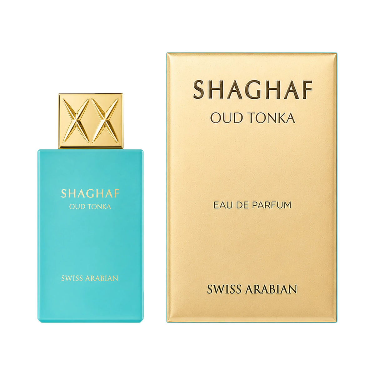 Frasco y caja del perfume Shaghaf Oud Tonka Swiss Arabian Eau de Parfum