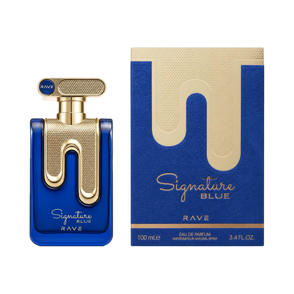 Frasco y caja del perfume Signature Blue Rave Eau de Parfum Para Hombre
