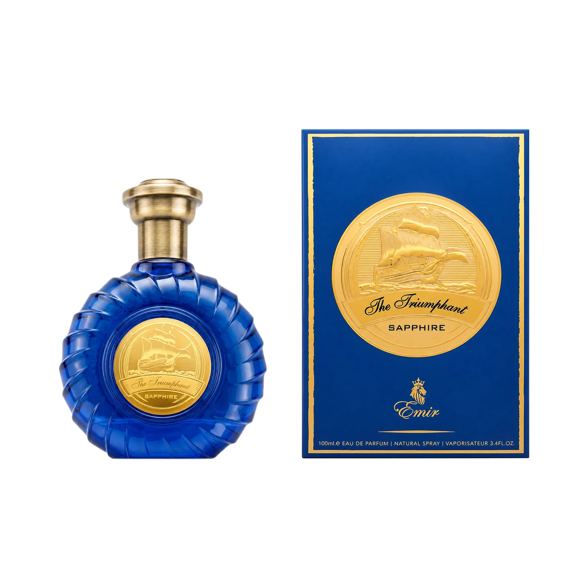 Frasco y caja del perfume The Triumphant Sapphire Emir Eau de Parfum Unisex