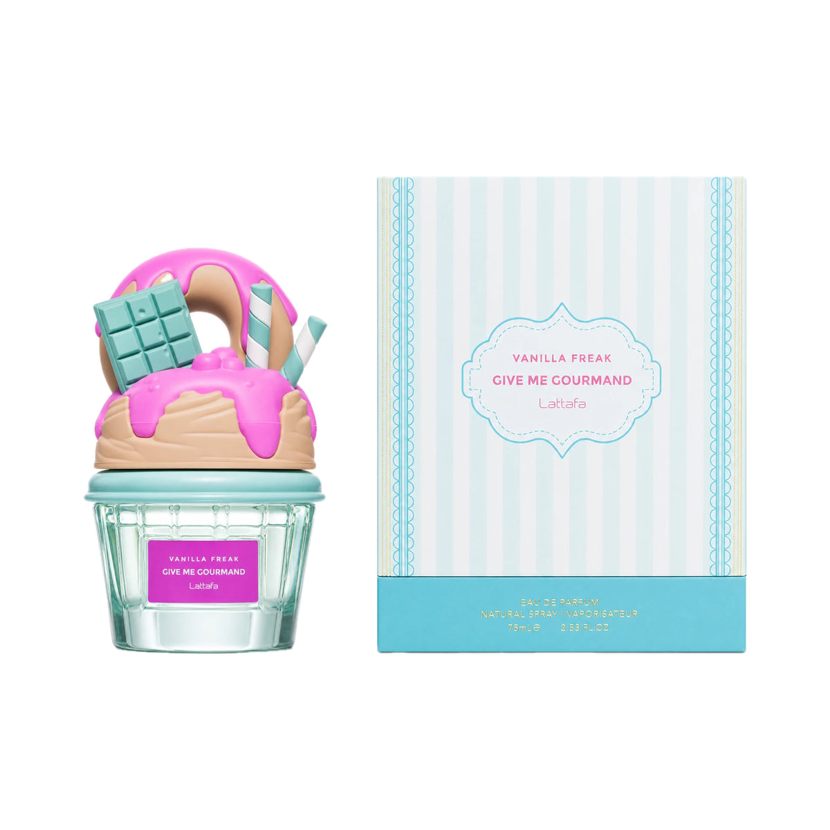 Frasco y caja del perfume Vanilla Freak Lattafa Eau de Parfum Para Mujer