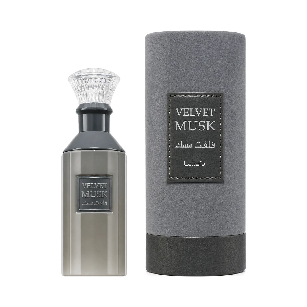 Frasco y caja del perfume Velvet Musk Lattafa Eau de Parfum Unisex