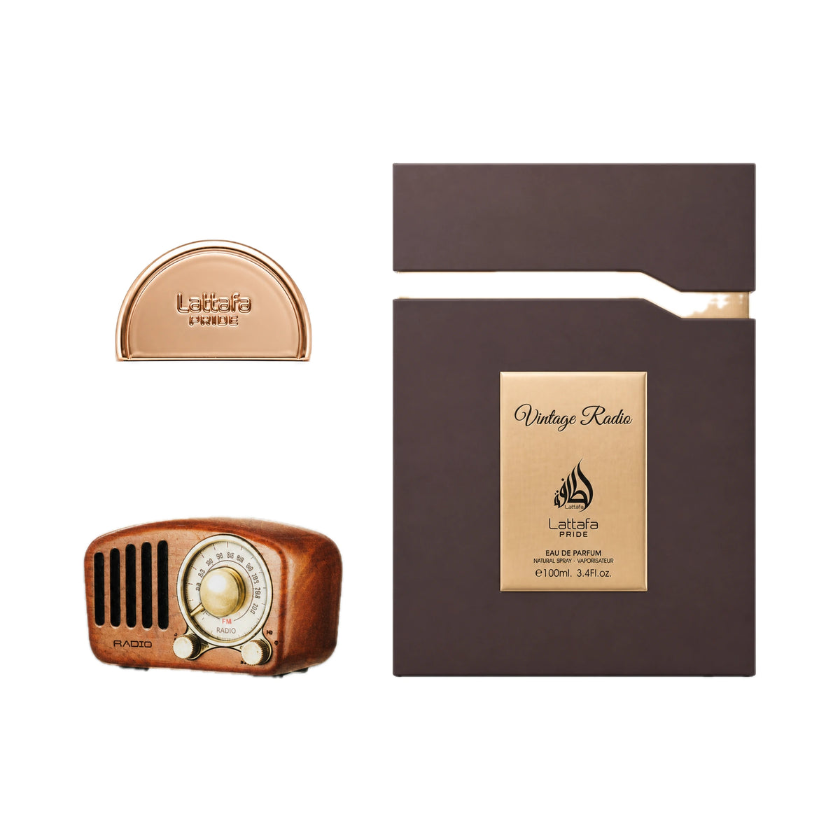 Frasco y caja del perfume Vintage Radio Lattafa Eau de Parfum