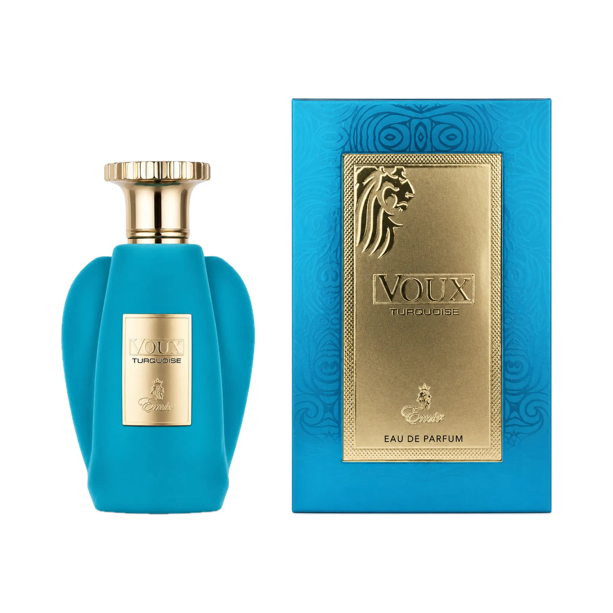 Frasco y caja del perfume Voux Turquoise Emir Eau de Parfum