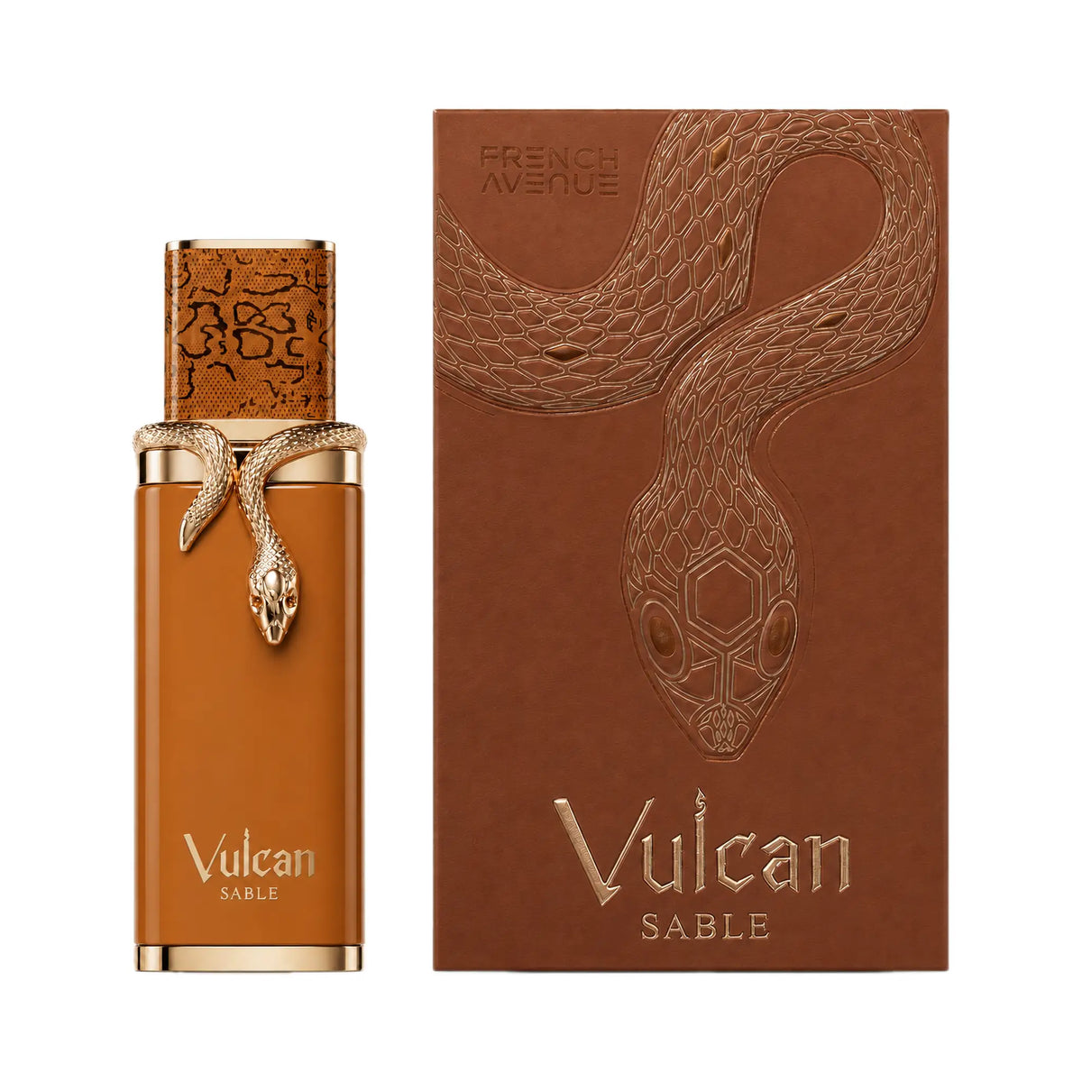 Frasco y caja del perfume Vulcan Sable French Avenue Eau de Parfum