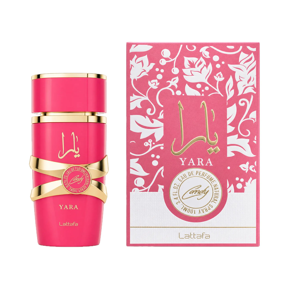 Frasco y caja del perfume Yara Candy Lattafa Eau de Parfum